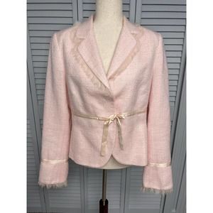 Laundry by Shelli Segal tweed ribbon tie blazer coat light pink women's size 12